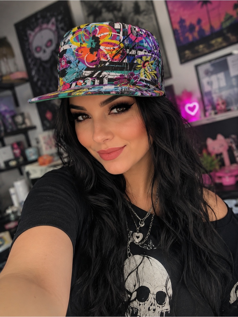 Vibrant Multicolor Floral Snapback Hat - Women Accessories